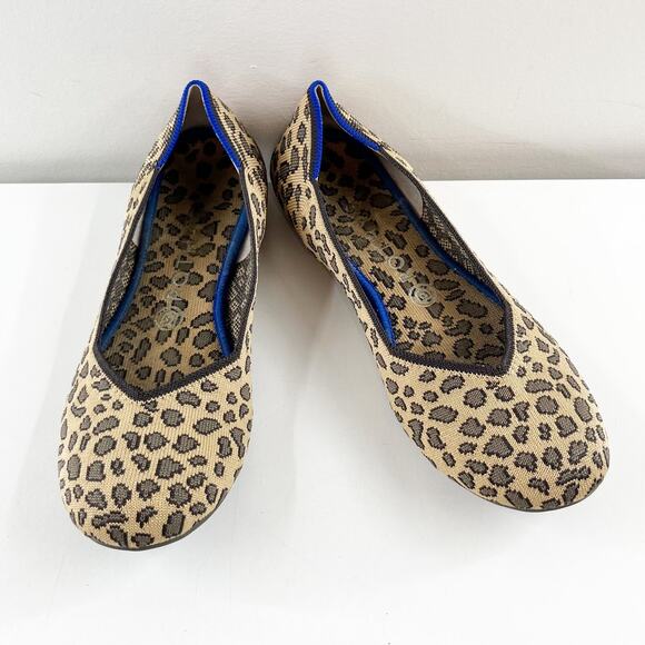 Rothy's Round Toe Slip On Leopard Ballet Flats Tan Black 9 - Picture 1 of 7
